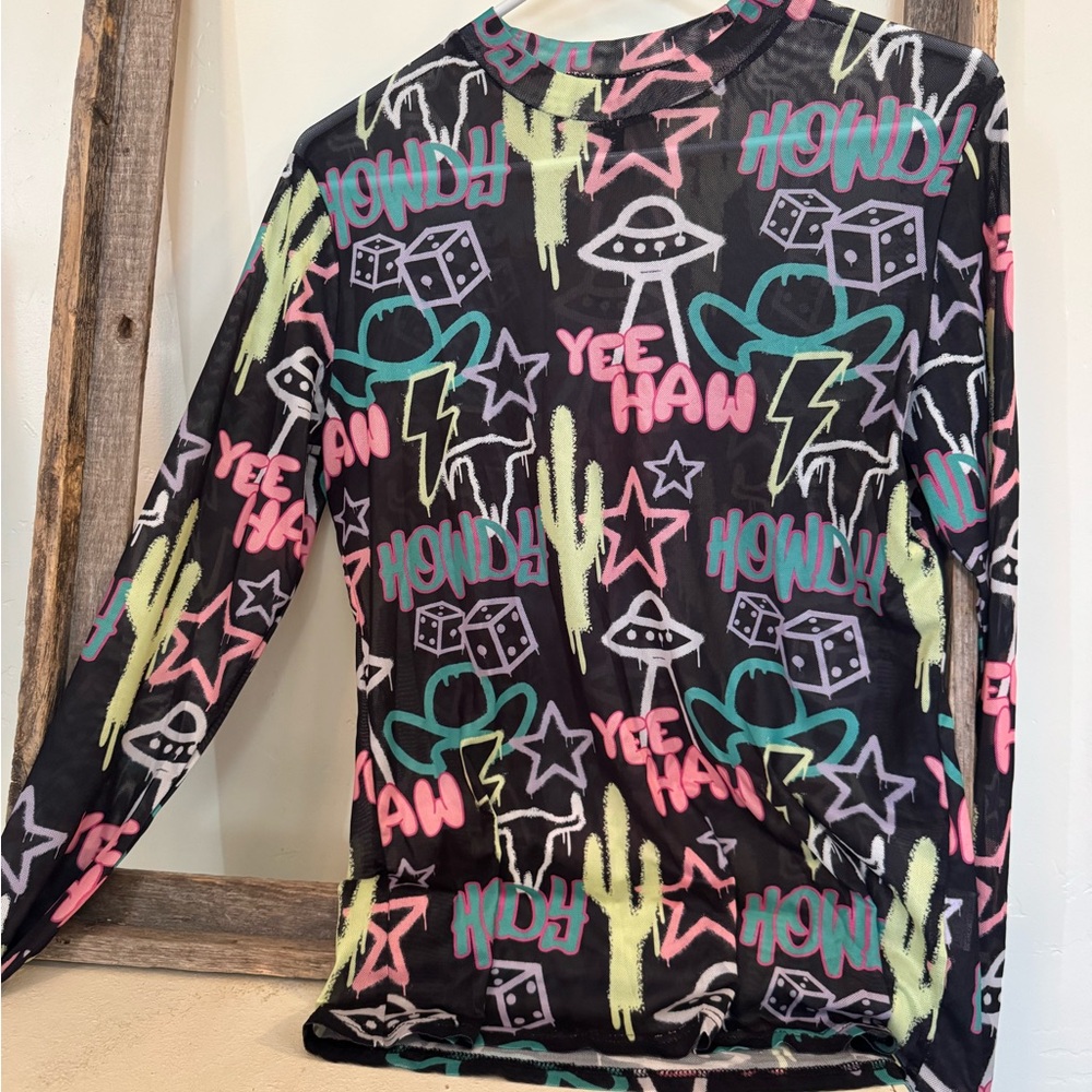 Black Graphic Long Sleeve Blouse